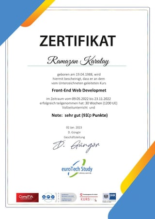 Front-End Web Development Zertifikat euroTech Study GmbH